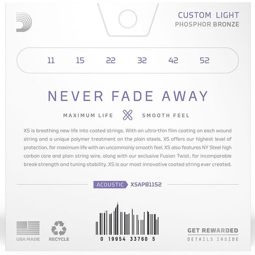 D'Addario XS Coated Acoustic Phosphor Bronze Strings - Custom Light Set (11 - 52) (XSAPB1152) - Gsus4