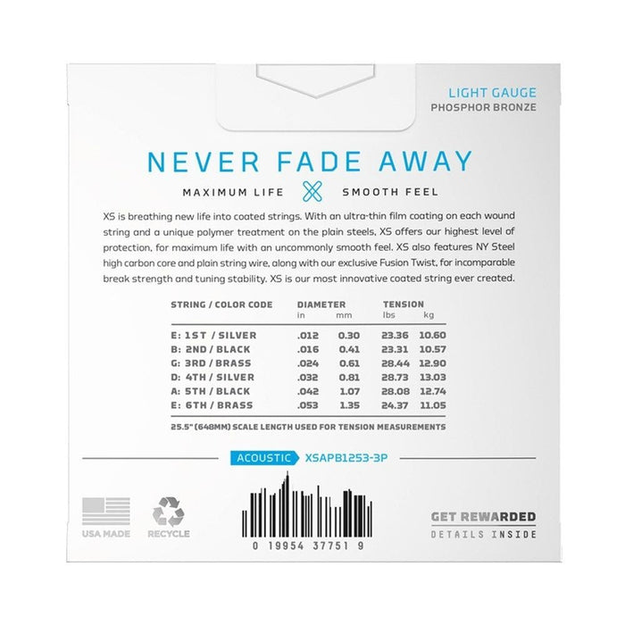 D'Addario XS Coated Acoustic Phosphor Bronze Strings - Light 3 - Pack (12 - 53) (XSAPB1253-3P) - Gsus4