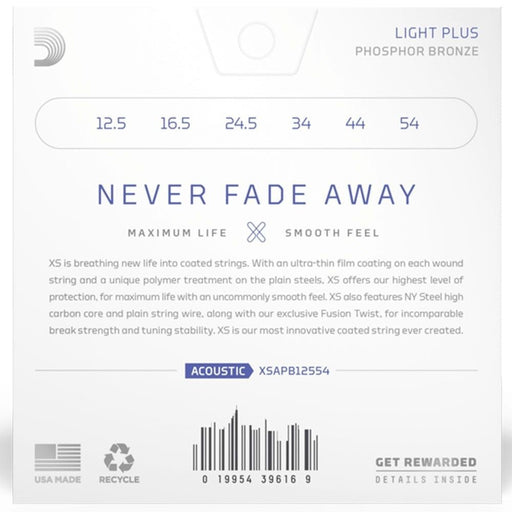 D'Addario XS Coated Acoustic Phosphor Bronze Strings Light Plus Set (12.5 - 54) (XSAPB12554) - Gsus4
