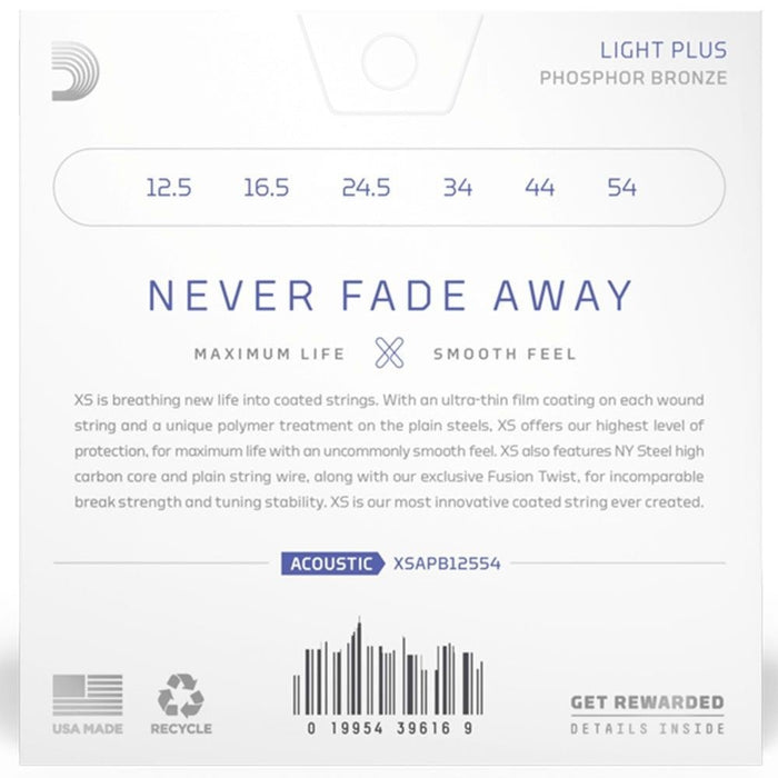 D'Addario XS Coated Acoustic Phosphor Bronze Strings Light Plus Set (12.5 - 54) (XSAPB12554) - Gsus4