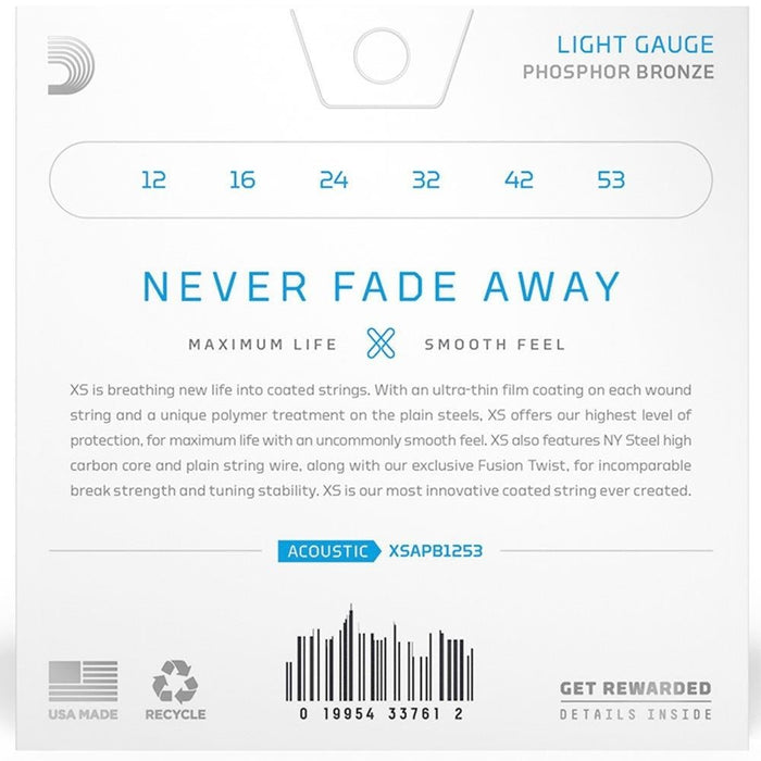 D'Addario XS Coated Acoustic Phosphor Bronze Strings - Light Set (12 - 53) (XSAPB1253) - Gsus4