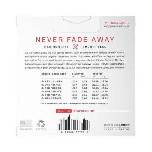 D'Addario XS Coated Acoustic Phosphor Bronze Strings - Medium 3 - Pack (13 - 56) (XSAPB1356-3P) - Gsus4