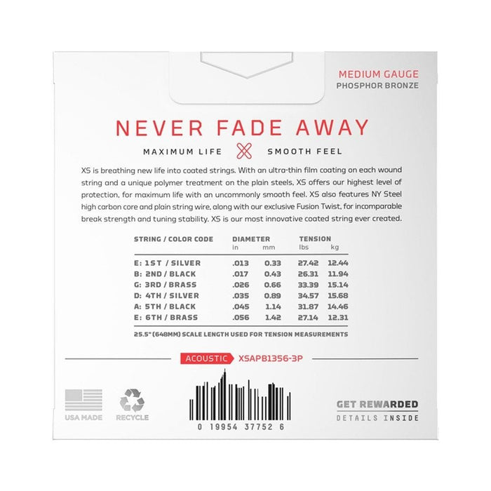 D'Addario XS Coated Acoustic Phosphor Bronze Strings - Medium 3 - Pack (13 - 56) (XSAPB1356-3P) - Gsus4