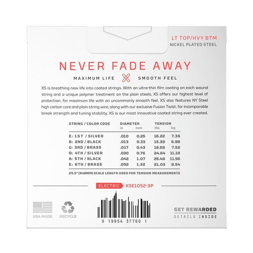 D'Addario XS Coated Nickel Plated Steel Electric 3 - Pack - Lt/Heavy Bot (10 - 52) (XSE1052-3P) - Gsus4