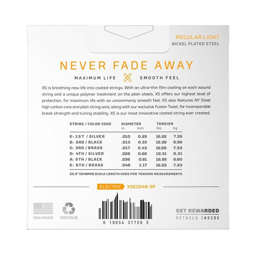 D'Addario XS Coated Nickel Plated Steel Electric 3 - Pack - Regular Light (10 - 46) (XSE1046-3P) - Gsus4