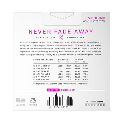 D'Addario XS Coated Nickel Plated Steel Electric 3 - Pack - Super Light (9 - 42) (XSE0942-3P) - Gsus4