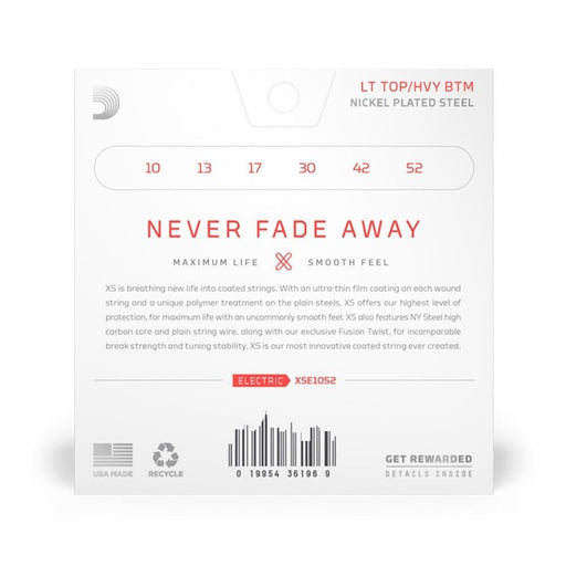 D'Addario XS Coated Nickel Plated Steel Electric Strings - Lt T/Hvy B (10 - 52) (XSE1052) - Gsus4