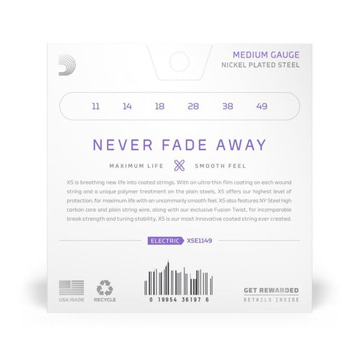 D'Addario XS Coated Nickel Plated Steel Electric Strings - Medium (11 - 49) (XSE1149) - Gsus4