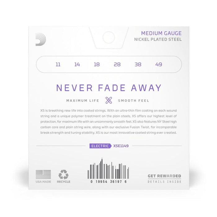 D'Addario XS Coated Nickel Plated Steel Electric Strings - Medium (11 - 49) (XSE1149) - Gsus4