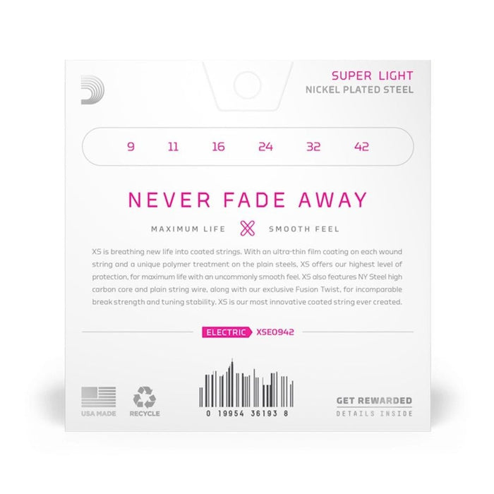 D'Addario XS Coated Nickel Plated Steel Electric Strings - Super Light (9 - 42) (XSE0942) - Gsus4