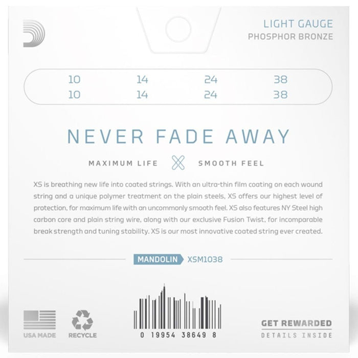 D'Addario XS Mandolin Phosohor Bronze (Light) 10 - 38 (XSM1038) - Gsus4
