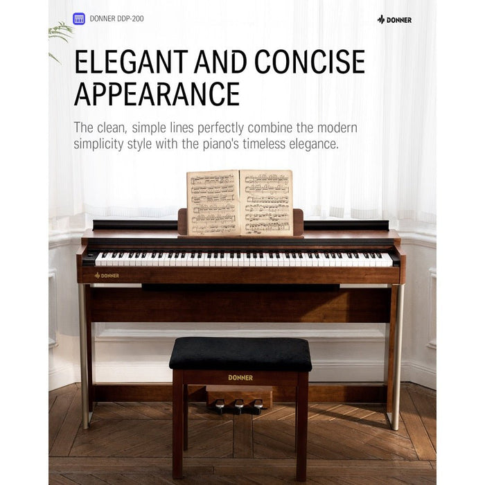Donner | DDP - 200 | 88 - Key Graded Hammer Action Digital Piano | Semi - Open Cover Design (EC3009) - Gsus4