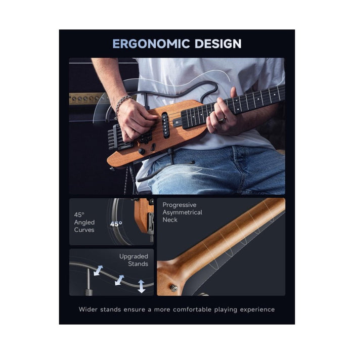 Donner | HUSH - X Headless Electric Guitar Kit | w/ Carry - On Case & Accessories | Natural (EC6808) - Gsus4