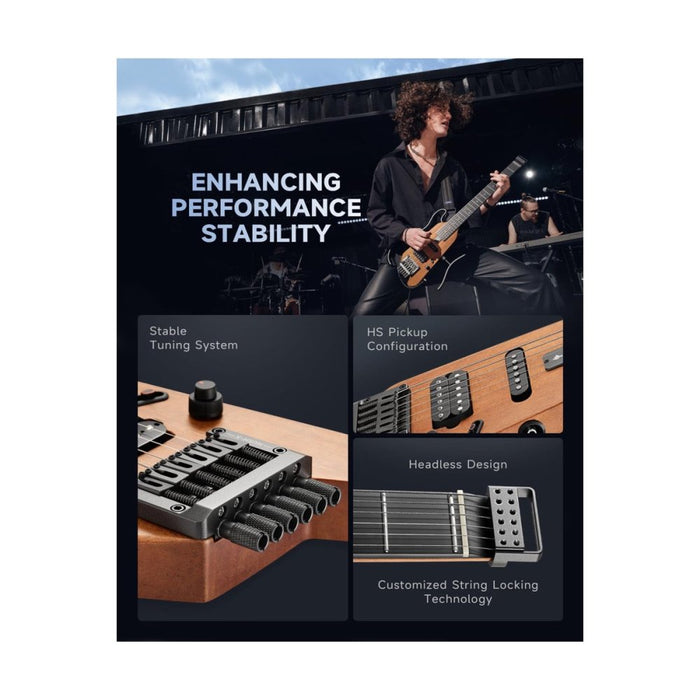 Donner | HUSH - X Headless Electric Guitar Kit | w/ Carry - On Case & Accessories | Natural (EC6808) - Gsus4