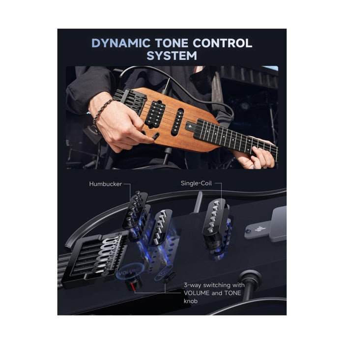 Donner | HUSH - X Headless Electric Guitar Kit | w/ Carry - On Case & Accessories | Natural (EC6808) - Gsus4