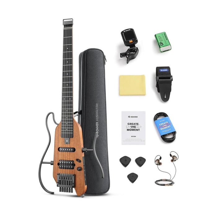 Donner | HUSH - X Headless Electric Guitar Kit | w/ Carry - On Case & Accessories | Natural (EC6808) - Gsus4