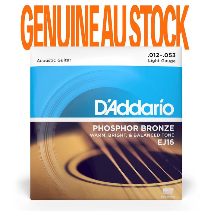 D'Addario | EJ16 | Genuine AU Stock | Light Acoustic Guitar Strings | Phosphor Bronze