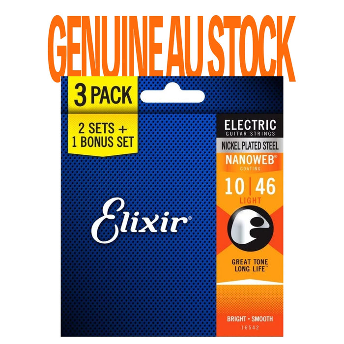 Elixir | 3 PACK | Nanoweb | Electric Strings | Nickel Plated Steel | Light | 10-46 | E16542