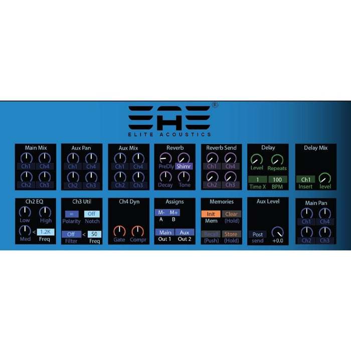 Elite Acoustics | EAE | GigMix 4 - 1 MAX | 4Ch Digital Mixer | w/ DSP Gate, Compressor, EQ, Reverb & Delay (Gigmix4-1-MAX) - Gsus4