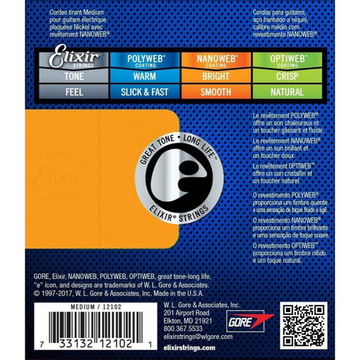 Elixir | 12102 | Nanoweb | Electric Strings | Nickel Plated Steel | Medium | 11 - 49 | 23/E - NW - M (E12102) - Gsus4