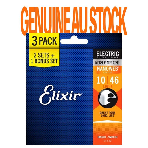 Elixir | 16542 | 3 PACK | Nanoweb | Electric Strings | Nickel Plated Steel | Light | 10 - 46 | 23/E - NW - L - 3P (E16542) - Gsus4