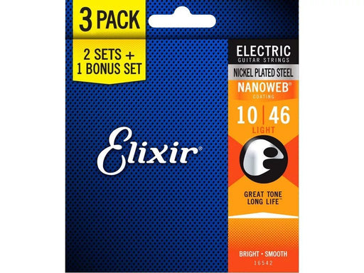 Elixir | 16542 | 3 PACK | Nanoweb | Electric Strings | Nickel Plated Steel | Light | 10 - 46 | 23/E - NW - L - 3P (E16542) - Gsus4