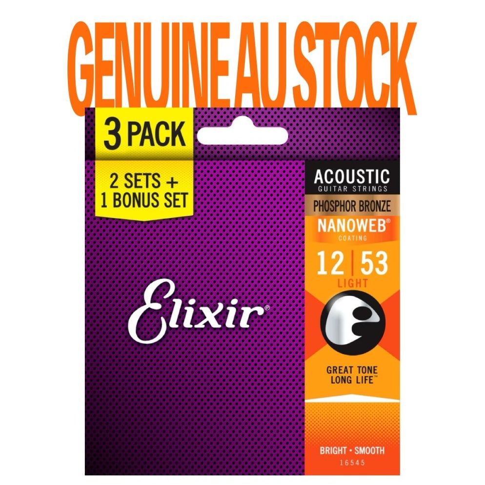 Elixir 16570 3 PACK Nanoweb Acoustic Strings Phosphor Bronze Medium 13 ...