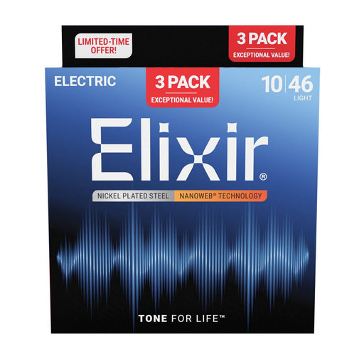 Elixir | 16567 | 3 PACK | Nanoweb | Electric Strings | Nickel Plated Steel | Light | 10 - 46 | 23/E - NW - L - 3P (E16567) - Gsus4
