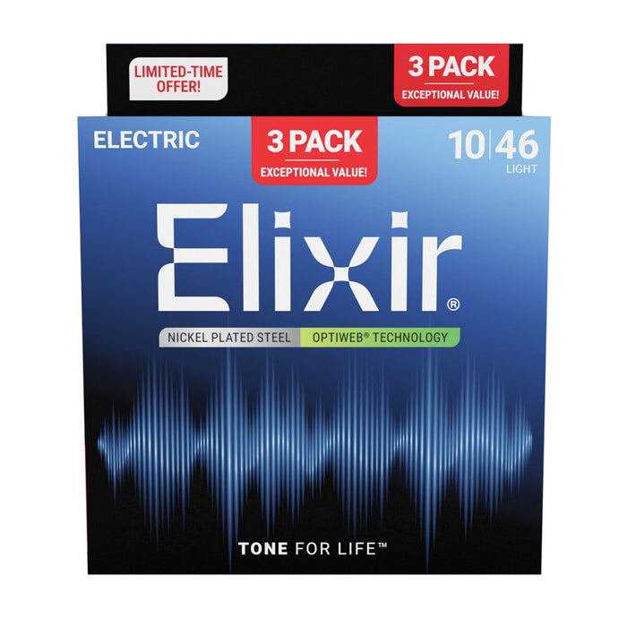 Elixir | 16572| 3 PACK | Optiweb | Electric Strings | Nickel Plated Steel | Light | 10/46 |23/E - OW - L - 3P (E16572) - Gsus4