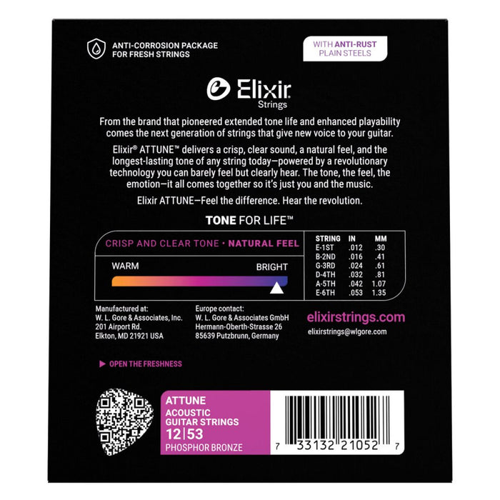 Elixir | 21052 | ATTUNE | Acoustic Strings | Phosphor Bronze | Light 12 - 53 | 23/APB - ATT - L (E21052) - Gsus4