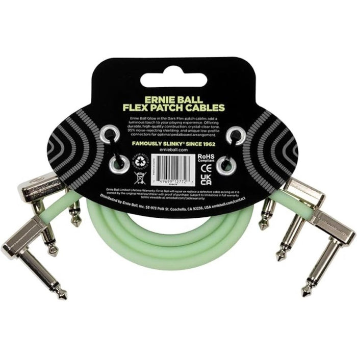 Ernie Ball | Flex Patch Cable | 3 Pack | Glow In The Dark | 12 Inch | P06476 (P06476) - Gsus4