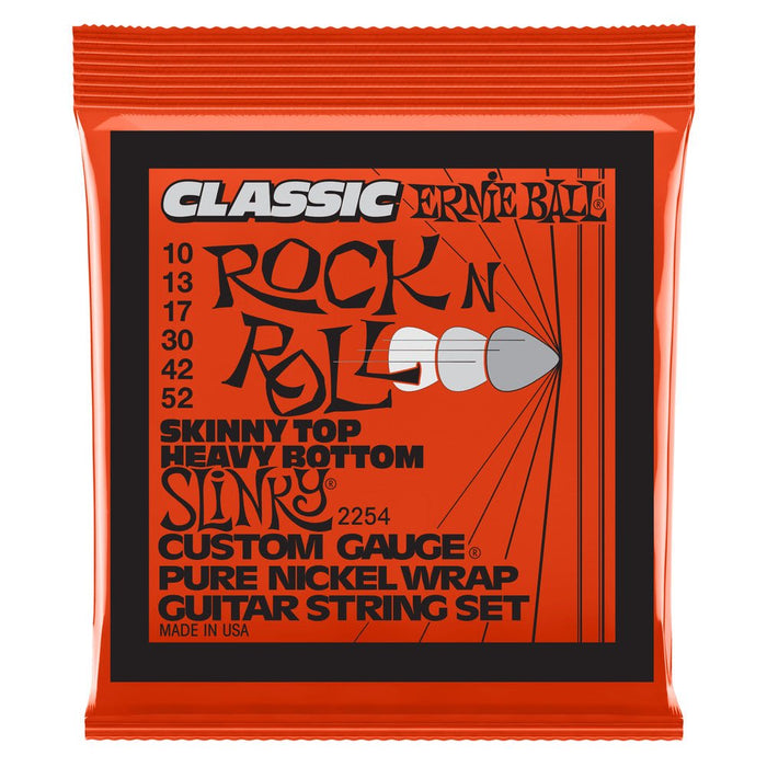 Ernie Ball P02254 Skinny Top Heavy Bottom Slinky Classic Rock n Roll Pure Nickel Wrap Electric Guitar Strings 10-52 Gauge