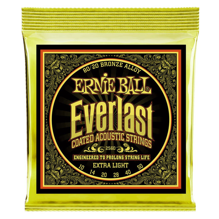 Ernie Ball P02560 Extra Light Everlast Coated 80/20 Bronze Acoustic Guitar Strings 10-50 Gauge