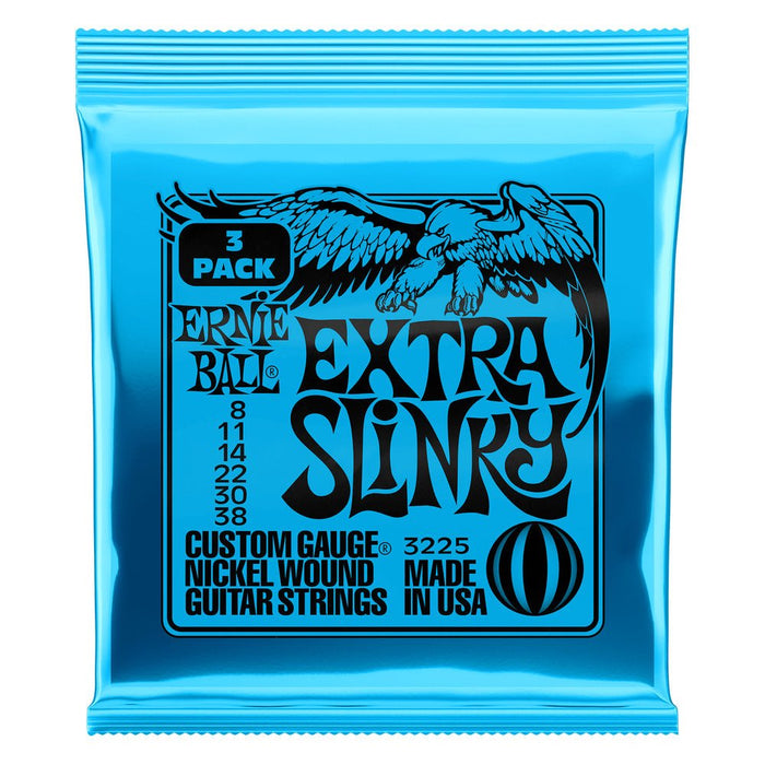 Ernie Ball P03225 Extra Slinky Nickel Wound Electric Guitar Strings 8-38 Gauge - 3 Pack