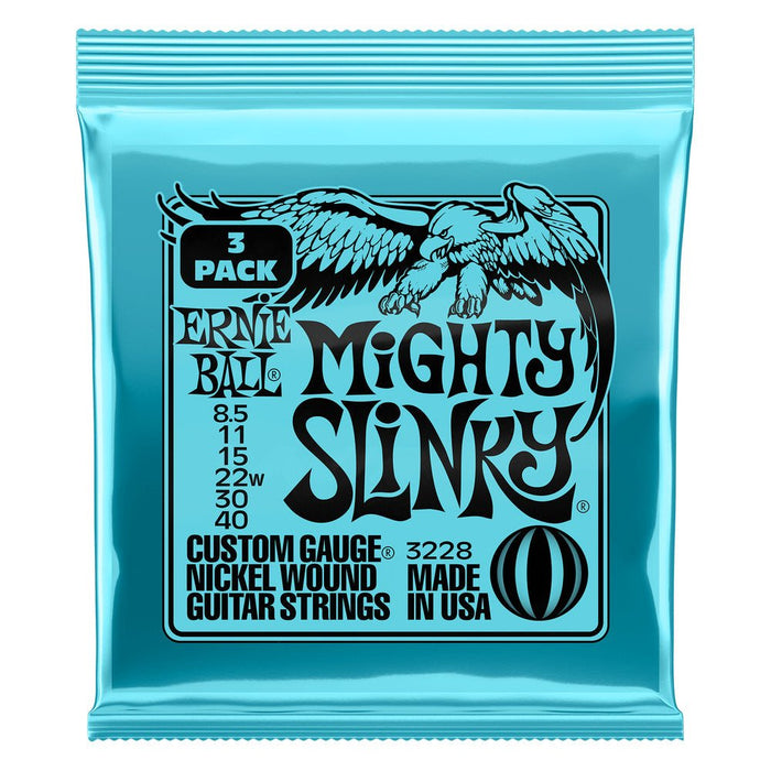 Ernie Ball P03228 Mighty Slinky Nickel Wound Electric Guitar Strings 8.5-40 Gauge - 3 Pack