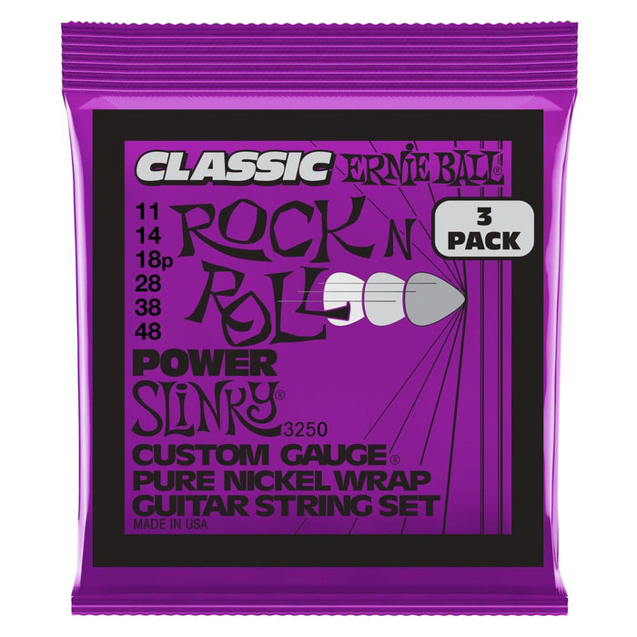 Ernie Ball P03250 Power Slinky Classic Rock n Roll Pure Nickel Wrap Electric Guitar Strings 11-48 Gauge - 3 Pack