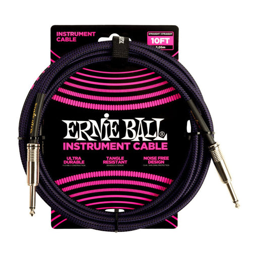 Ernie Ball P06393 Braided Instrument Cable Straight/Straight 10ft - Purple/Black
