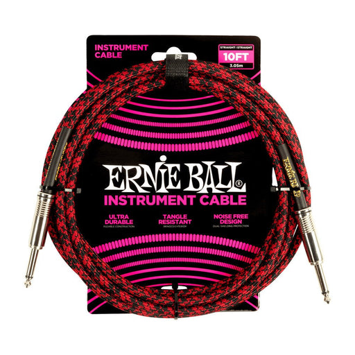 Ernie Ball P06394 Braided Instrument Cable Straight/Straight 10ft - Red/Black