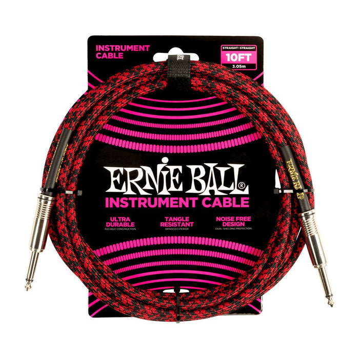 Ernie Ball P06394 Braided Instrument Cable Straight/Straight 10ft - Red/Black
