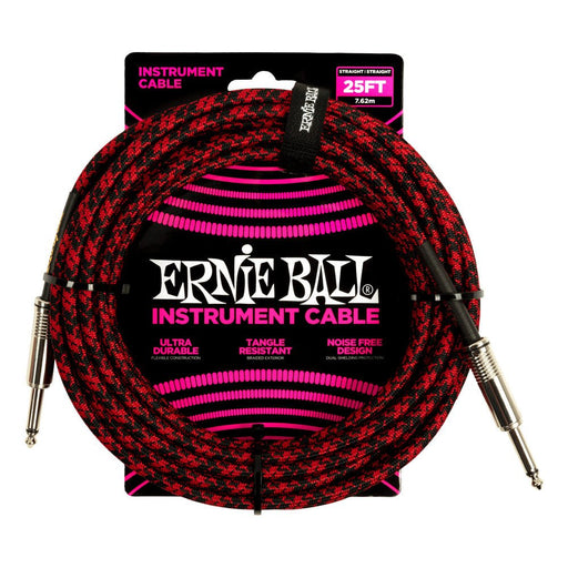 Ernie Ball P06398 Braided Instrument Cable Straight Straight 25ft - Red/Black