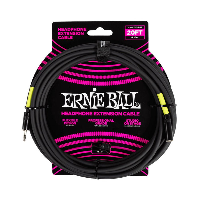 Ernie Ball P06425 Headphone Extension Cable 3.5mm to 3.5mm 20ft - Black