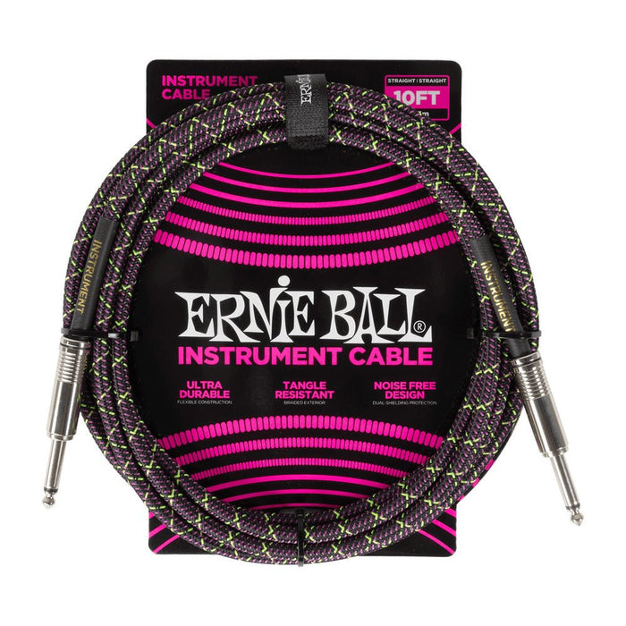Ernie Ball P06427 Braided Instrument Cable Straight/Straight 10ft - Purple Python