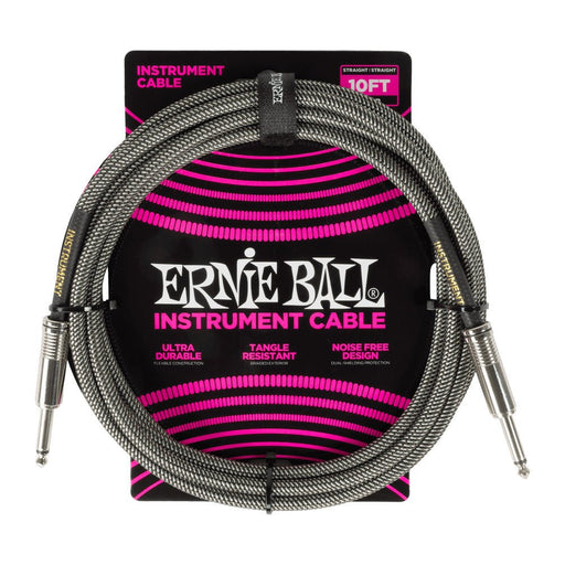 Ernie Ball P06429 Braided Instrument Cable Straight/Straight 10ft - Silver Fox
