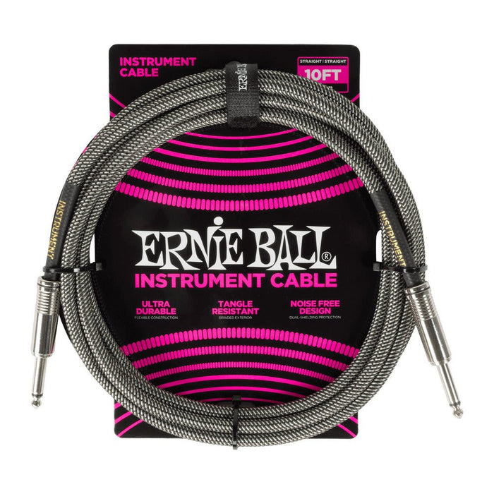 Ernie Ball P06429 Braided Instrument Cable Straight/Straight 10ft - Silver Fox