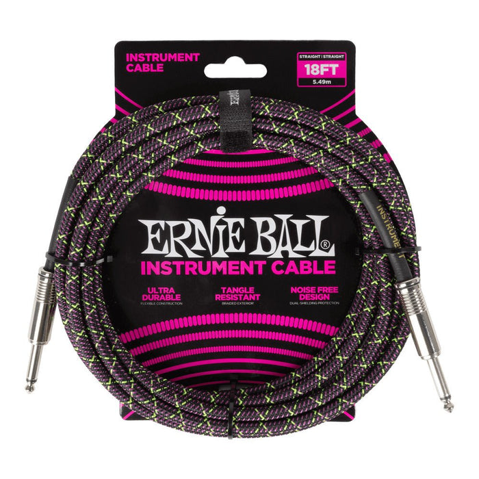 Ernie Ball P06431 Braided Instrument Cable Straight/Straight 18ft - Purple Python