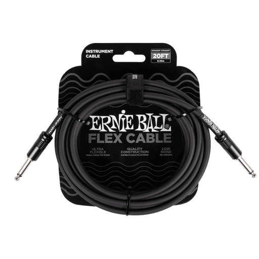 Ernie Ball FLEX Straight / Straight Instrument Cable 20Ft (6M) Black P06435