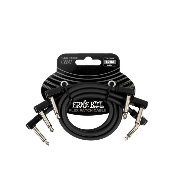 Ernie Ball P06445 Flex Patch Cable 12in - Black - 3 Pack