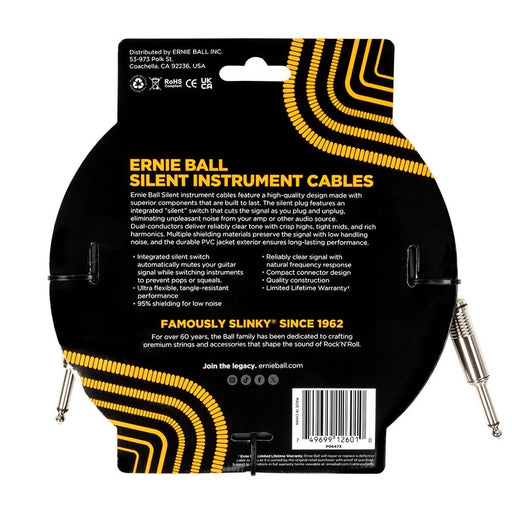 Ernie Ball | SILENT Plug | Straight / Straight Instrument Cable | 6m | Black | P06473 (P06473) - Gsus4