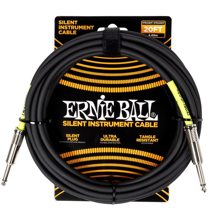 Ernie Ball | SILENT Plug | Straight / Straight Instrument Cable | 6m | Black | P06473 (P06473) - Gsus4