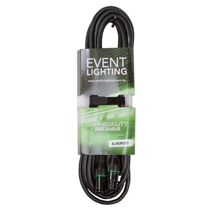 Event Lighting XLR5M5F5 5 - Pin DMX Lead - Green Indicator Ring (5m) (XLR5M5F5) - Gsus4